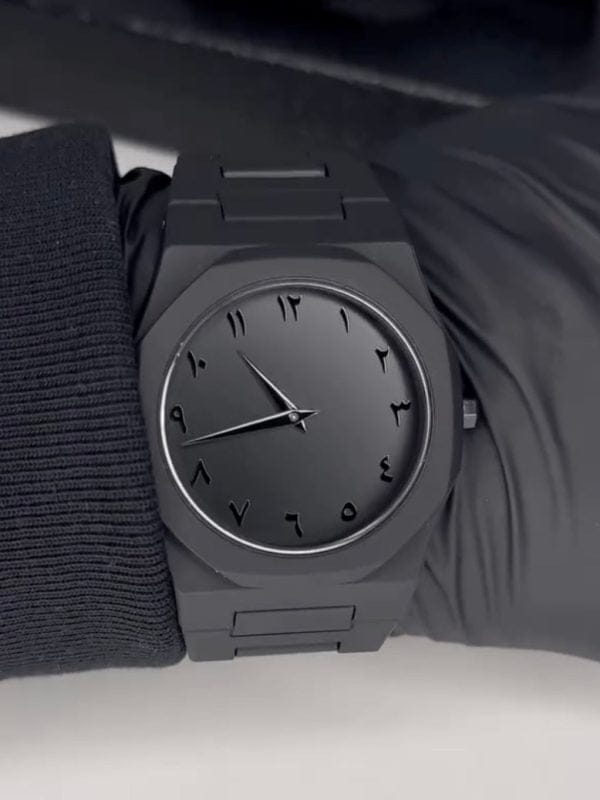Aura Black Arabic Watch – Sleek, Waterproof, Modernist Design