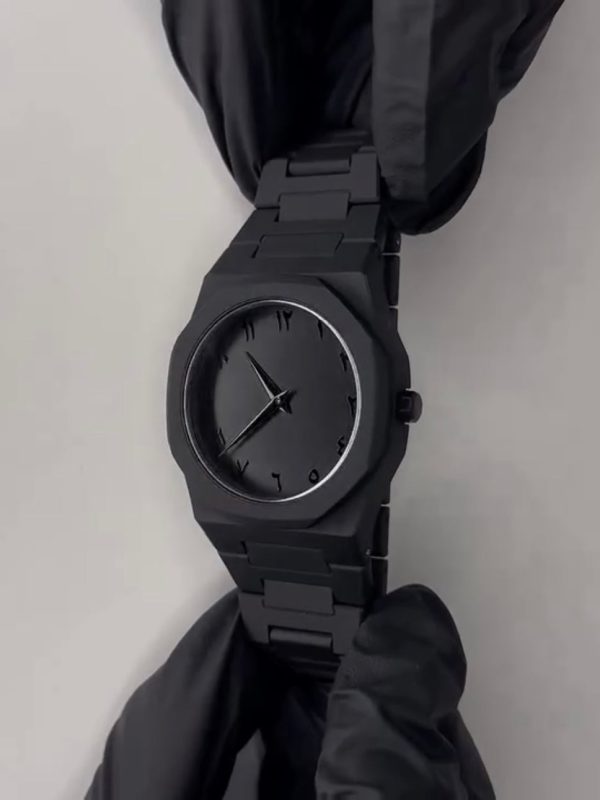 Aura Black Arabic Watch – Sleek, Waterproof, Modernist Design
